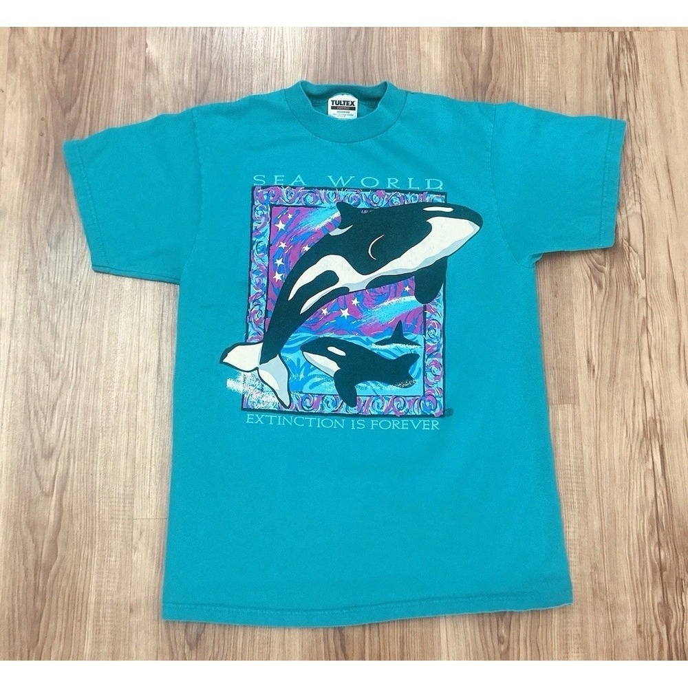 Vintage 90s SeaWorld Orcas Killer Whale T Shirt Mens Medium Nature Tultex Tag